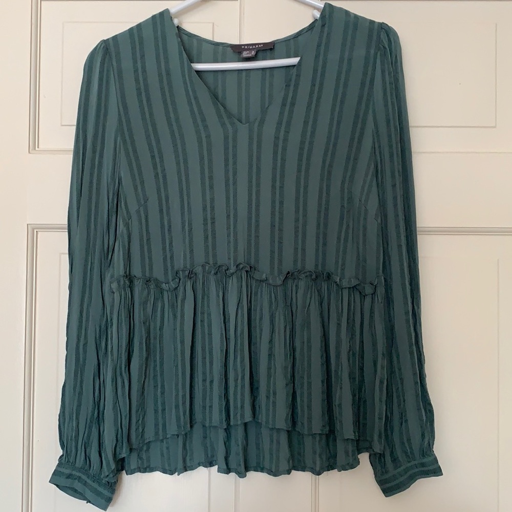 Primark green long sleeve blouse